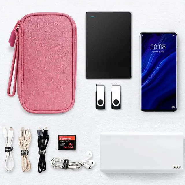 Alt view image 7 of 7 - Electronic Organizer Travel Case - Waterproof Travel Cord Pouches for Organization, Cable Organizer, All-in-One Double Layers Storage Bag for Accessories, Charger, Cable, Pink - Medium