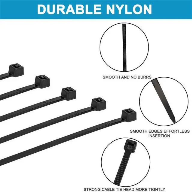 Alt view image 4 of 6 - HMROPE 100pcs Cable Zip Ties Heavy Duty 8 Inch, Premium Plastic Wire Ties with 50 Pounds Tensile Strength, Self-Locking Black Nylon Tie Wraps for Indoor and Outdoor