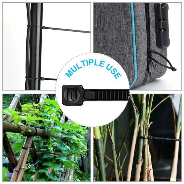 Alt view image 6 of 6 - HMROPE 100pcs Cable Zip Ties Heavy Duty 8 Inch, Premium Plastic Wire Ties with 50 Pounds Tensile Strength, Self-Locking Black Nylon Tie Wraps for Indoor and Outdoor
