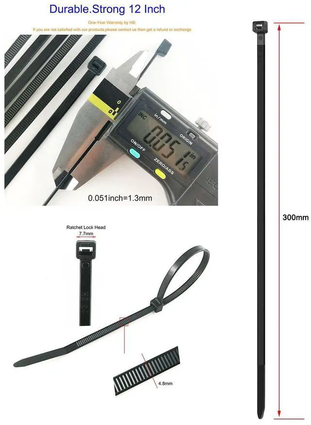 Alt view image 2 of 6 - HS UV Protected Zip Ties 12 Inch (100 Pack) Self Locking Strong Plastic Wire Ties 12 Inch Black Nylon Cable Ties 50 LBS,Outdoor Indoor Purpose