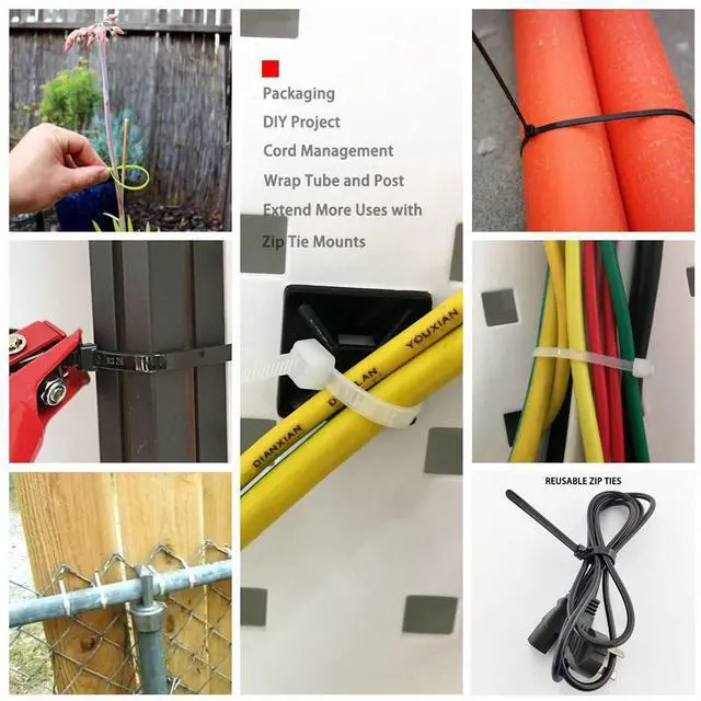 Alt view image 6 of 6 - HS Reusable Zip Ties 8 Inch Releasable Plastic Cable Tie Straps 100 Pack Black,Adjustable 50LBS Wide Wire Zip Toe Heavy Duty,Outdoor String Lights-Fixing,Luggage Locking