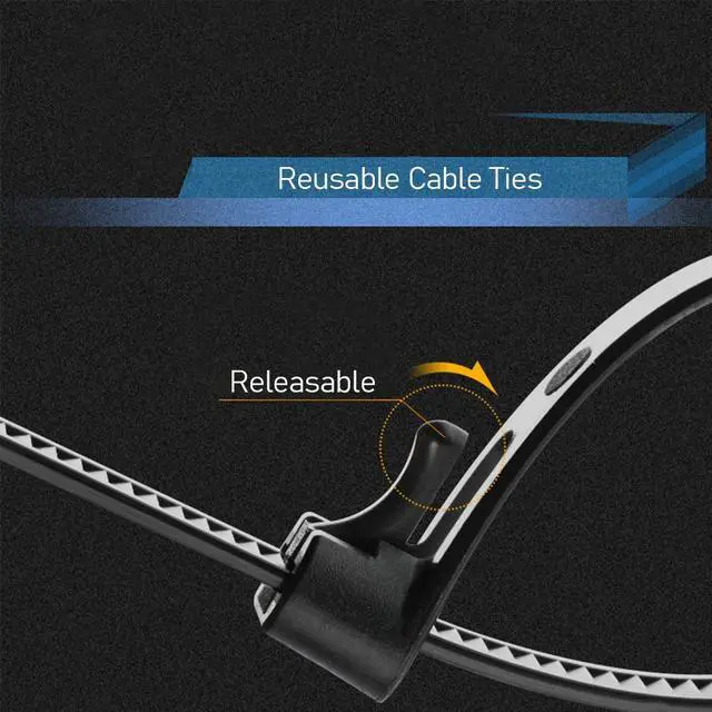 Alt view image 4 of 7 - Helonge Reusable Zip Ties, 100 Pcs Assorted Fastening Cable Zip Ties 6" 8" 10" 12" Four Length Heavy Duty Nylon Self Locking Wire Ties