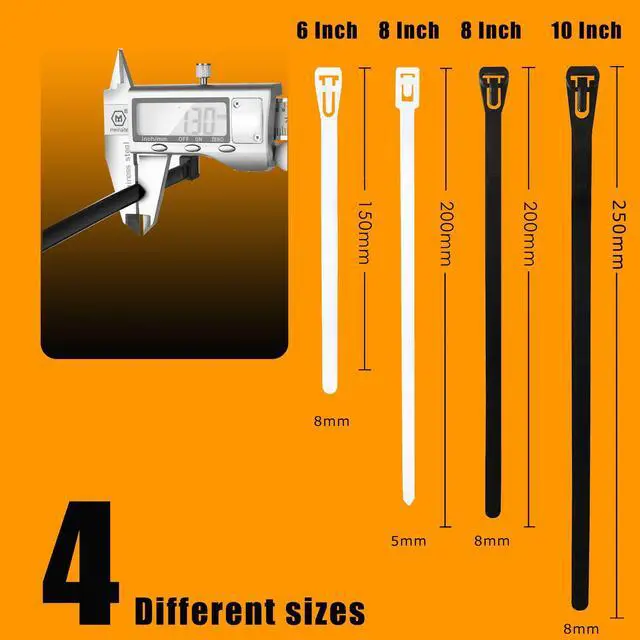 Alt view image 3 of 6 - WISLIGHT Reusable Zip Ties Self-Locking Plastic Wire Ties Electrical Cable Ties 120 Lbs Tensile Strength Releasable Adjustable Nylon Cable Zip Ties 100 PCS 6+8(Small)+8+10 Inch x0.3inch