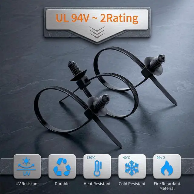 Alt view image 4 of 5 - 110Pcs Heavy Duty Self-Locking Nylon Cable Ties Black UV Resistant Push-in Zip Ties for Automotive Construction Indoor Wire Bundling Car Mount Wire Ties Kit