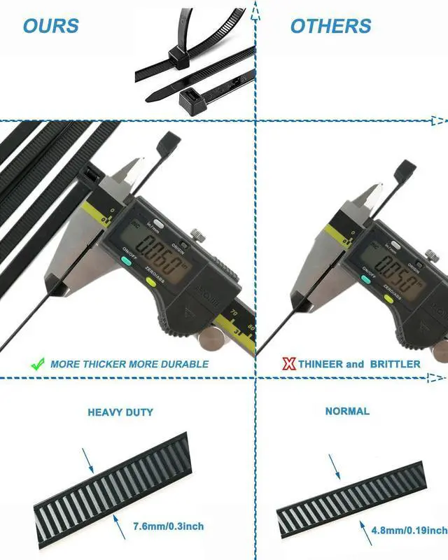 Alt view image 2 of 7 - HS Strong 12 Inch Heavy Duty Outdoor Wire Zip Ties Thick 0.3 Inch (100 Pack) 120 LBS High Strength Large Plastic Wide Cable Zipties Black Hd