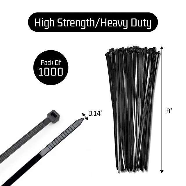 Alt view image 3 of 7 - Bolt Dropper 1000-Piece Set of 8 Inch Black Zip Ties Heavy Duty - Self-Locking, UV-Resistant Nylon Cable Ties for Indoor and Outdoor Use, Ideal for Organizing, Securing, and Bundling Wires and Cables