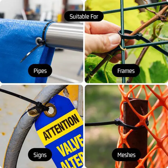 Alt view image 4 of 7 - Bolt Dropper 1000-Piece Set of 8 Inch Black Zip Ties Heavy Duty - Self-Locking, UV-Resistant Nylon Cable Ties for Indoor and Outdoor Use, Ideal for Organizing, Securing, and Bundling Wires and Cables