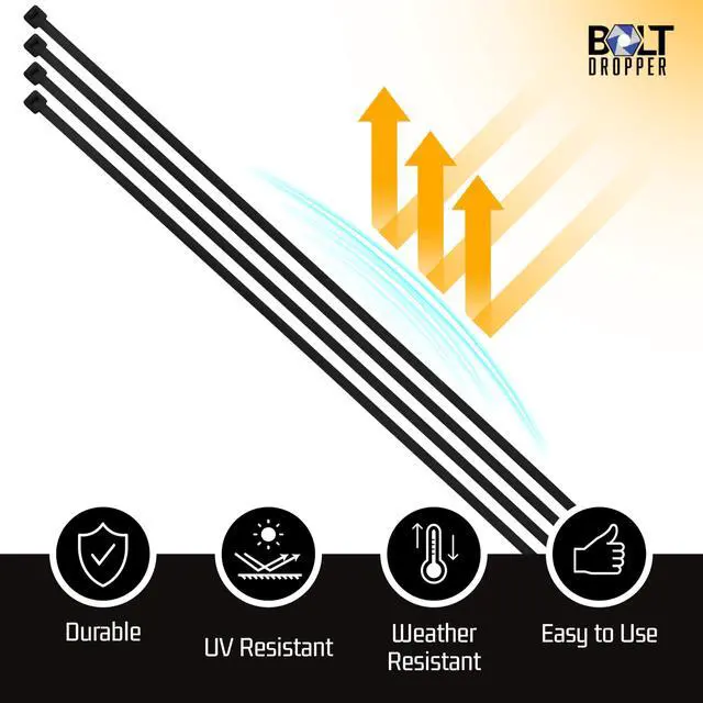Alt view image 5 of 7 - Bolt Dropper 1000-Piece Set of 8 Inch Black Zip Ties Heavy Duty - Self-Locking, UV-Resistant Nylon Cable Ties for Indoor and Outdoor Use, Ideal for Organizing, Securing, and Bundling Wires and Cables