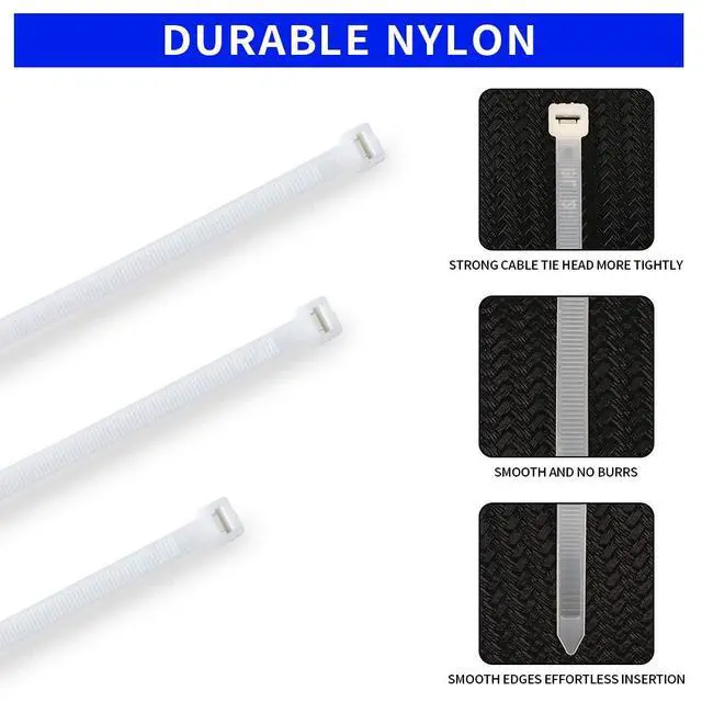 Alt view image 5 of 7 - KOOWIN Small 4 inch White Nylon Plastic Cable Zip Ties Wire Wraps, 200 Pack
