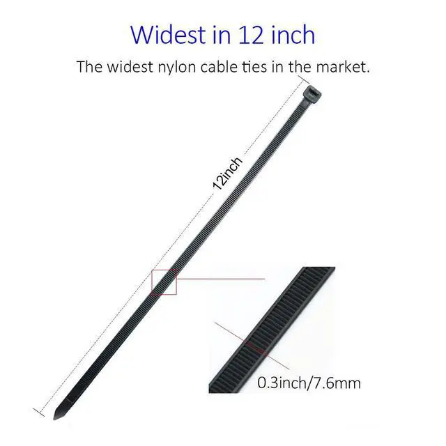 Alt view image 3 of 6 - Cable Zip Ties Heavy Duty 12 Inch, Ultra Strong Plastic Wire Ties with 120 Pounds Tensile Strength, 100 Pieces, Nylon Tie Wraps with 0.3 Inch Width in Black & White, Indoor and Outdoor UV Resistant
