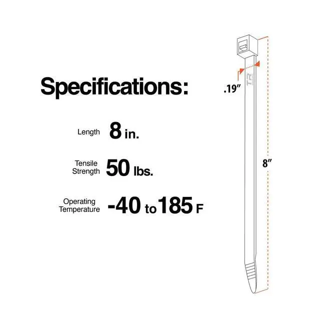 Alt view image 6 of 6 - TR Industrial Multi-Purpose UV Resistant Black Cable Ties, 8 inches, 100 Pack