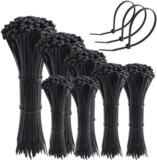 Main image of DTOL Cable Ties Assorted Sizes 4+6+8+10+12 Inch Zipties Heavy Duty Plastic Wire Ties UV Resistant Zip Ties Assortment Small Zip Tie Wraps Cord Management for Home, Office, Gardening, 700 Pack Black