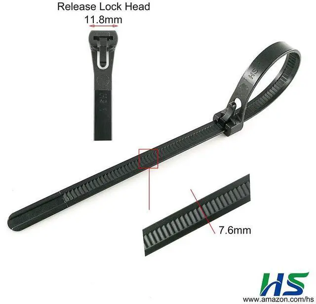 Alt view image 2 of 6 - HS Reusable Zip Ties 8 Inch Releasable Plastic Cable Tie Straps 100 Pack Black,Adjustable 50LBS Wide Wire Zip Toe Heavy Duty,Outdoor String Lights-Fixing,Luggage Locking