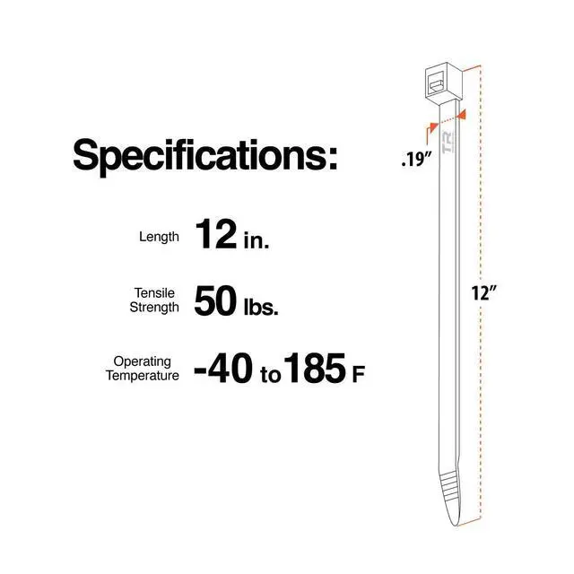 Alt view image 6 of 6 - TR Industrial Multi-Purpose UV Resistant Black Cable Ties, 12 inches, 100 Pack