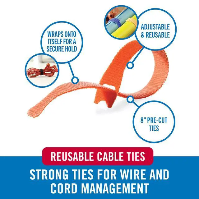 Alt view image 2 of 6 - VELCRO Brand ONE-WRAP Cable Ties | 60Pk | 8 x 1/2" Straps, Multicolor | Strong Reusable Wire Management | Cord Bundling for Home Office and Data Centers