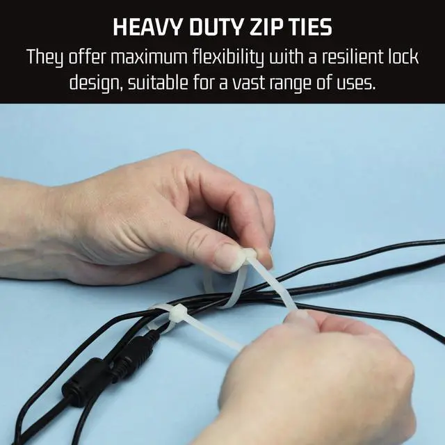 Alt view image 2 of 7 - Bolt Dropper 6" White Zip Cable Ties (100 Pack), 40lbs Tensile Strength - Heavy Duty, Self-Locking Premium Nylon Wire for Indoor and Outdoor
