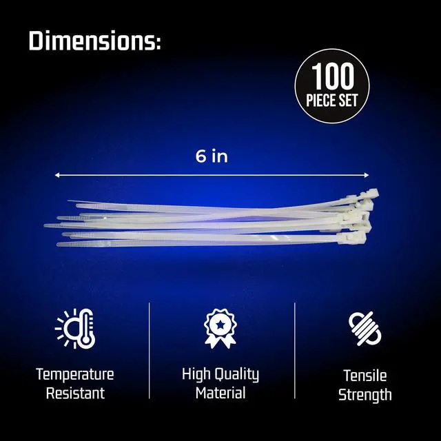 Alt view image 3 of 7 - Bolt Dropper 6" White Zip Cable Ties (100 Pack), 40lbs Tensile Strength - Heavy Duty, Self-Locking Premium Nylon Wire for Indoor and Outdoor