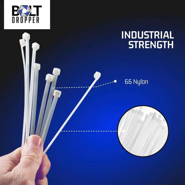 Alt view image 5 of 7 - Bolt Dropper 6" White Zip Cable Ties (100 Pack), 40lbs Tensile Strength - Heavy Duty, Self-Locking Premium Nylon Wire for Indoor and Outdoor