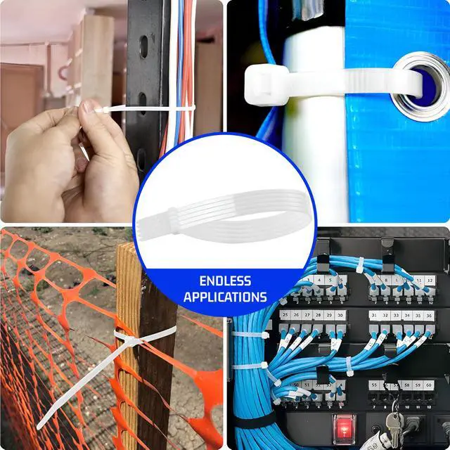 Alt view image 6 of 7 - Bolt Dropper 6" White Zip Cable Ties (100 Pack), 40lbs Tensile Strength - Heavy Duty, Self-Locking Premium Nylon Wire for Indoor and Outdoor