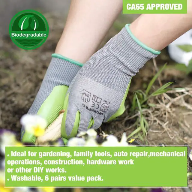 Alt view image 6 of 7 - WORKPRO 6 Pairs Garden Gloves Men and Women with Eco Latex Palm Coated