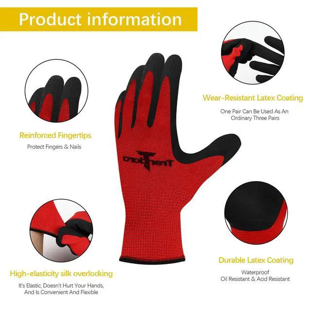 Alt view image 2 of 7 - Trendara 4 Pairs Red garden gloves work gloves with grip working gloves,Breathable latex dipped gloves,Suitable for garden weeding, construction, outdoor, warehouse handling, etc.