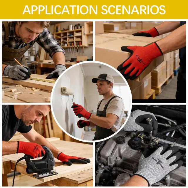 Alt view image 7 of 7 - Trendara 4 Pairs Red garden gloves work gloves with grip working gloves,Breathable latex dipped gloves,Suitable for garden weeding, construction, outdoor, warehouse handling, etc.