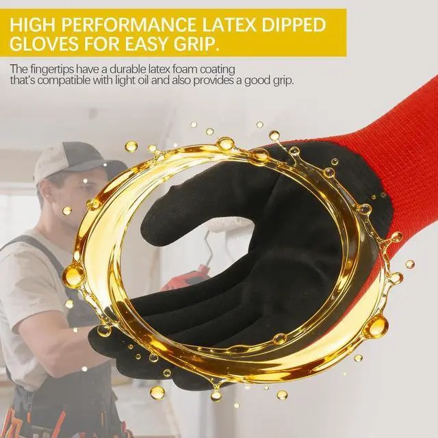 Alt view image 5 of 7 - Trendara 4 Pairs Red garden gloves work gloves with grip working gloves,Breathable latex dipped gloves,Suitable for garden weeding, construction, outdoor, warehouse handling, etc.
