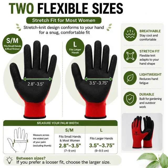 Alt view image 3 of 7 - Trendara 4 Pairs Red garden gloves work gloves with grip working gloves,Breathable latex dipped gloves,Suitable for garden weeding, construction, outdoor, warehouse handling, etc.