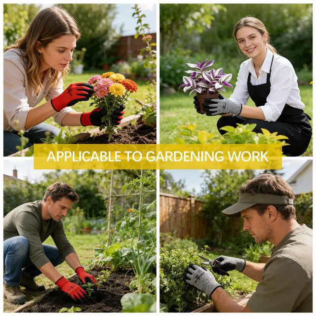 Alt view image 6 of 7 - Trendara 4 Pairs Red garden gloves work gloves with grip working gloves,Breathable latex dipped gloves,Suitable for garden weeding, construction, outdoor, warehouse handling, etc.