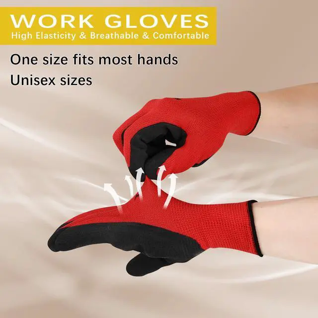 Alt view image 4 of 7 - Trendara 4 Pairs Red garden gloves work gloves with grip working gloves,Breathable latex dipped gloves,Suitable for garden weeding, construction, outdoor, warehouse handling, etc.