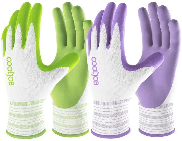Main image of COOLJOB 2 Pairs Gardening Gloves for Women Ladies, Breathable Rubber Coated for Yard Garden, Outdoor Indoor Protective Work, Medium Size, Lavender Purple & Apple Green