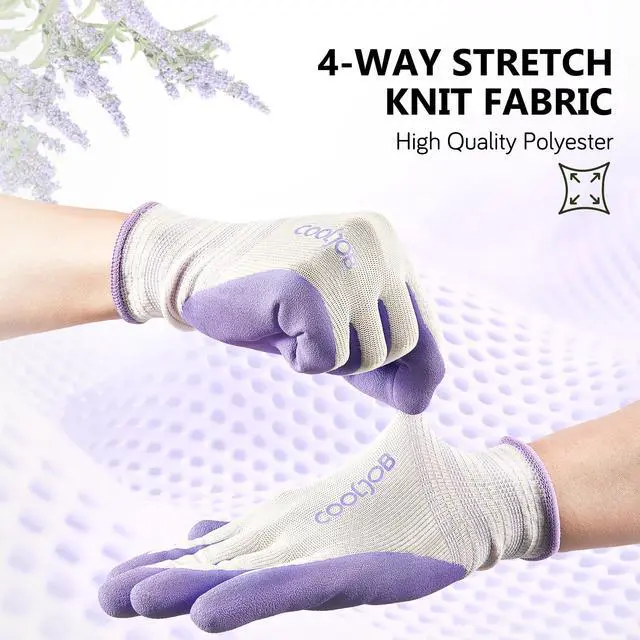 Alt view image 3 of 6 - COOLJOB 2 Pairs Gardening Gloves for Women Ladies, Breathable Rubber Coated for Yard Garden, Outdoor Indoor Protective Work, Medium Size, Lavender Purple & Apple Green
