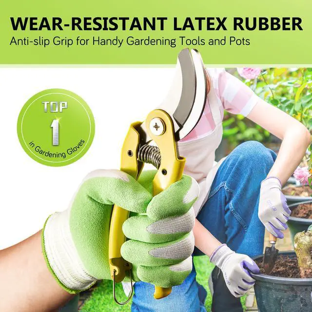 Alt view image 4 of 6 - COOLJOB 2 Pairs Gardening Gloves for Women Ladies, Breathable Rubber Coated for Yard Garden, Outdoor Indoor Protective Work, Medium Size, Lavender Purple & Apple Green