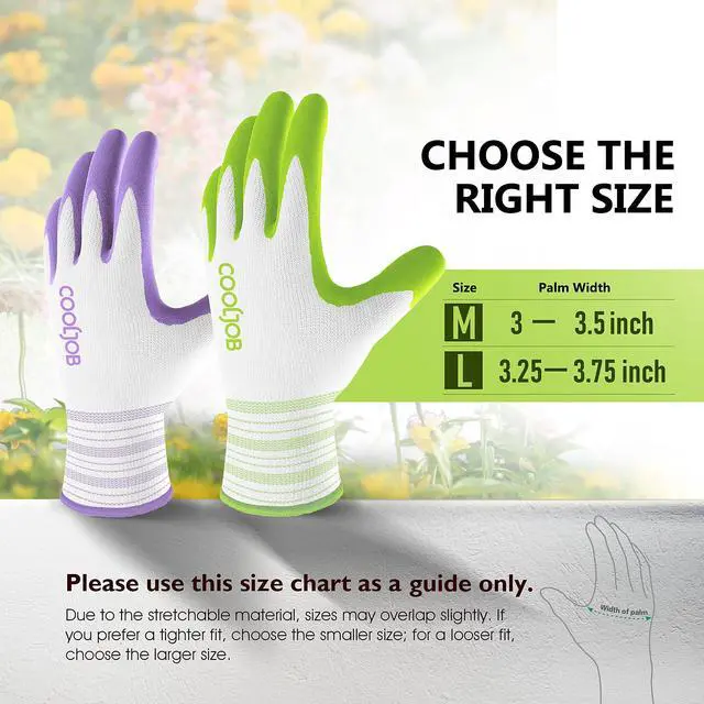 Alt view image 6 of 6 - COOLJOB 2 Pairs Gardening Gloves for Women Ladies, Breathable Rubber Coated for Yard Garden, Outdoor Indoor Protective Work, Medium Size, Lavender Purple & Apple Green