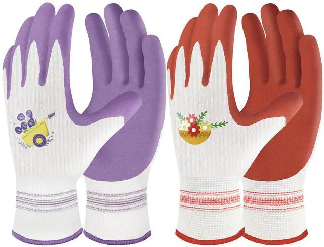 Main image of Velway 2 Pairs Gardening Gloves for Women - Breathable Rubber Coated Garden Work Gloves - Outdoor Protective Yard Gloves with Grip Gardening Gifts - Red & Purple Medium