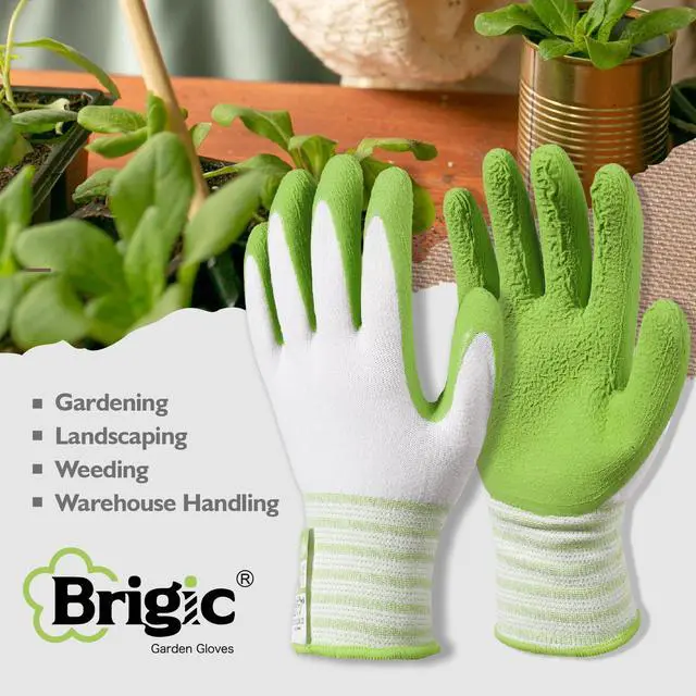 Alt view image 4 of 7 - Brigic Bamboo Gardening Gloves 2 pair, Breathable Rubber Coated, Outdoor Work Garden Gloves For Women, Green & Purple (Medium)