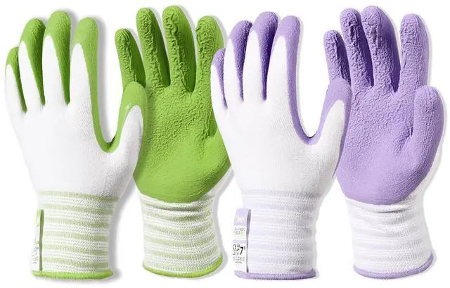 Main image of Brigic Bamboo Gardening Gloves 2 pair, Breathable Rubber Coated, Outdoor Work Garden Gloves For Women, Green & Purple (Medium)