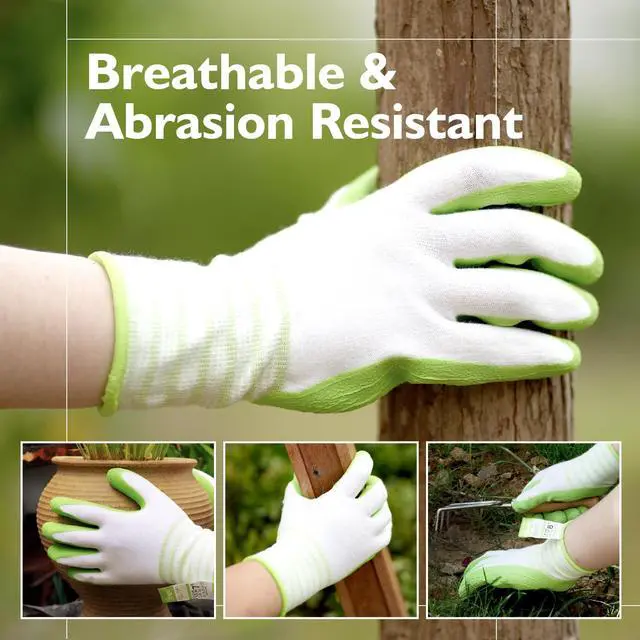 Alt view image 5 of 7 - Brigic Bamboo Gardening Gloves 2 pair, Breathable Rubber Coated, Outdoor Work Garden Gloves For Women, Green & Purple (Medium)