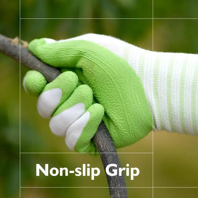 Alt view image 7 of 7 - Brigic Bamboo Gardening Gloves 2 pair, Breathable Rubber Coated, Outdoor Work Garden Gloves For Women, Green & Purple (Medium)