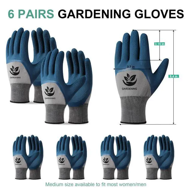 Alt view image 3 of 7 - Trifabricy 6 Pairs Gardening Gloves, Work Gloves for Men Women, Black&Grey
