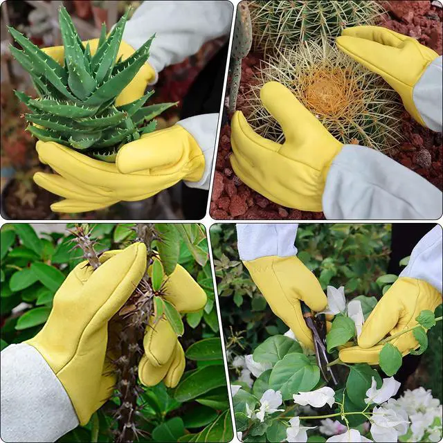 Alt view image 2 of 7 - Supersfel Gardening Gloves for Women/Men, Rose Pruning Thorn-Proof Long Leather Garden Gloves with Adjustable Cuff, Ladies Light Protective Glove for Yard & Outdoor Work
