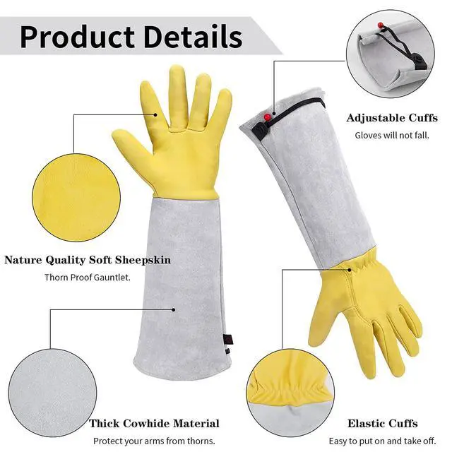 Alt view image 4 of 7 - Supersfel Gardening Gloves for Women/Men, Rose Pruning Thorn-Proof Long Leather Garden Gloves with Adjustable Cuff, Ladies Light Protective Glove for Yard & Outdoor Work