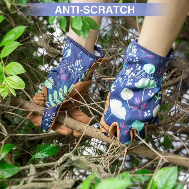 Alt view image 3 of 6 - WOHEER Leather Gardening Working Gloves for Women, Abrasion Garden Gloves Scratch Resistant Breathable for Weeding, Digging, Planting, Raking & Mowing (Medium)