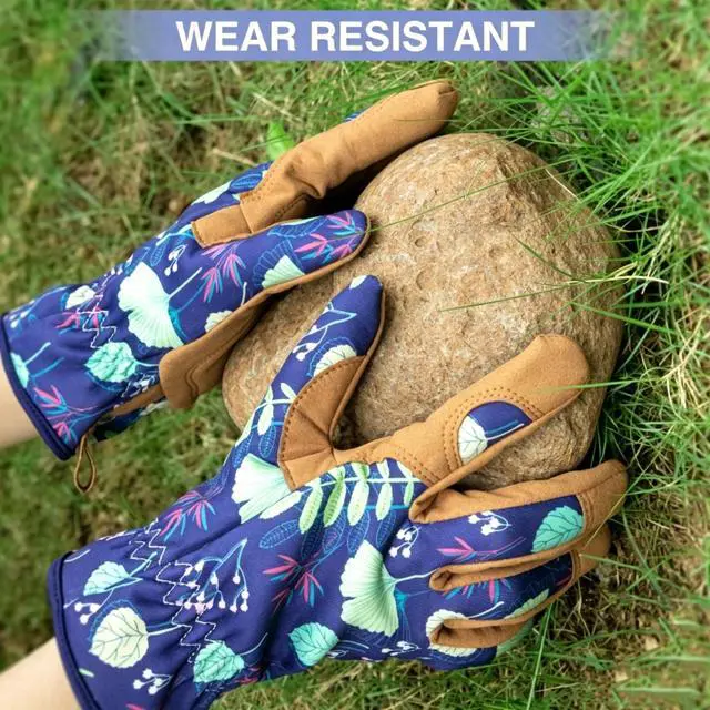 Alt view image 2 of 6 - WOHEER Leather Gardening Working Gloves for Women, Abrasion Garden Gloves Scratch Resistant Breathable for Weeding, Digging, Planting, Raking & Mowing (Medium)