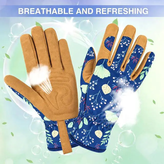 Alt view image 4 of 6 - WOHEER Leather Gardening Working Gloves for Women, Abrasion Garden Gloves Scratch Resistant Breathable for Weeding, Digging, Planting, Raking & Mowing (Medium)