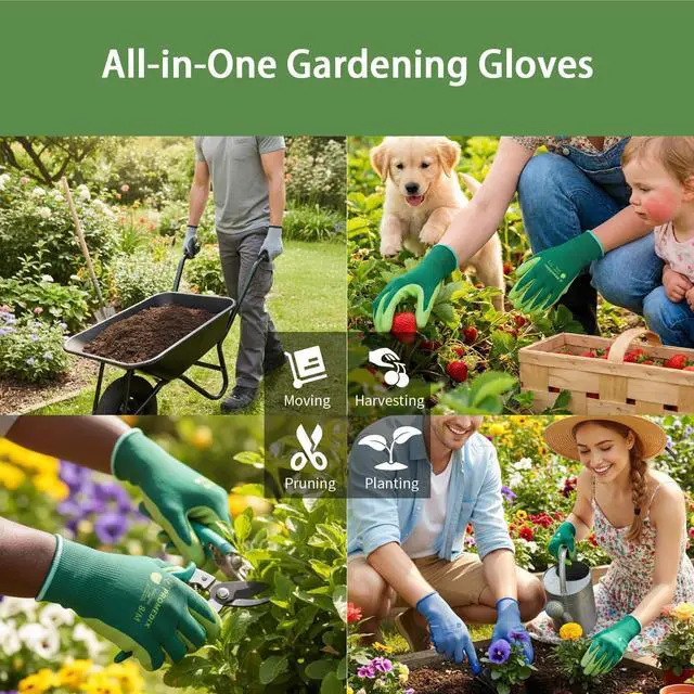 Alt view image 2 of 6 - PROMEDIX P 4 Pairs Gardening Gloves for Women & Men, Breathable Nitrile Coated for Yard Working, Garden Gloves Easy to Clean Washable with Non-Slip Grip multi,M
