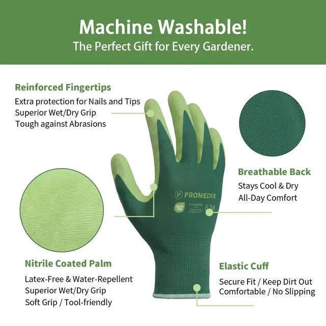 Alt view image 3 of 6 - PROMEDIX P 4 Pairs Gardening Gloves for Women & Men, Breathable Nitrile Coated for Yard Working, Garden Gloves Easy to Clean Washable with Non-Slip Grip multi,M