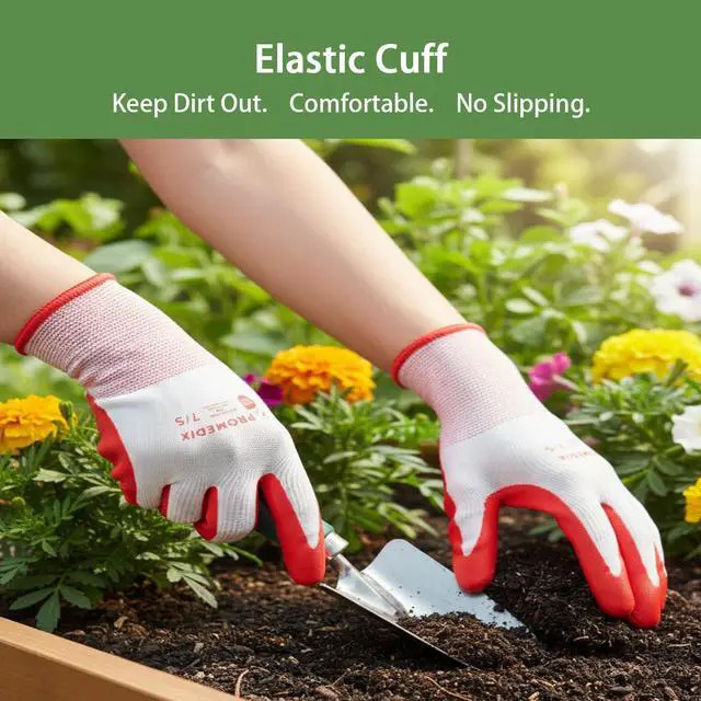 Alt view image 5 of 6 - PROMEDIX P 4 Pairs Gardening Gloves for Women & Men, Breathable Nitrile Coated for Yard Working, Garden Gloves Easy to Clean Washable with Non-Slip Grip multi,M