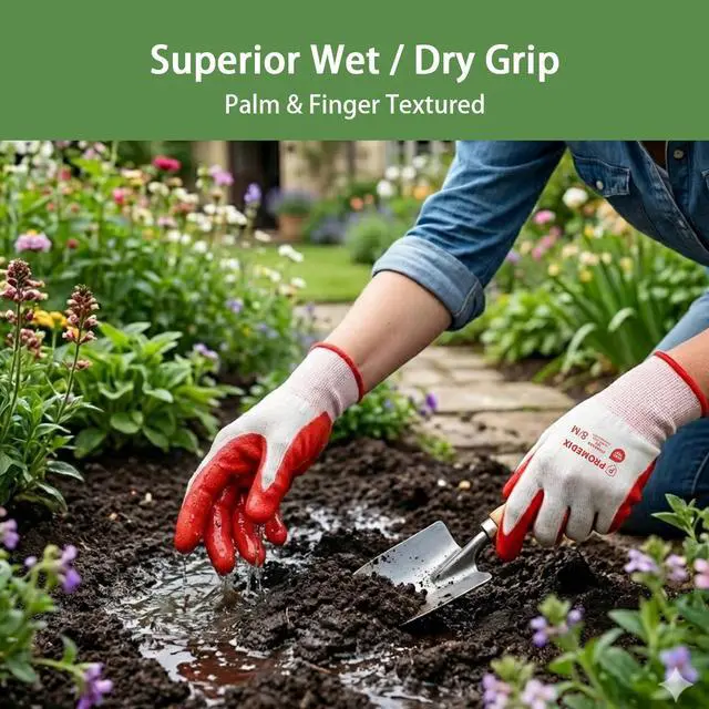 Alt view image 6 of 6 - PROMEDIX P 4 Pairs Gardening Gloves for Women & Men, Breathable Nitrile Coated for Yard Working, Garden Gloves Easy to Clean Washable with Non-Slip Grip multi,M