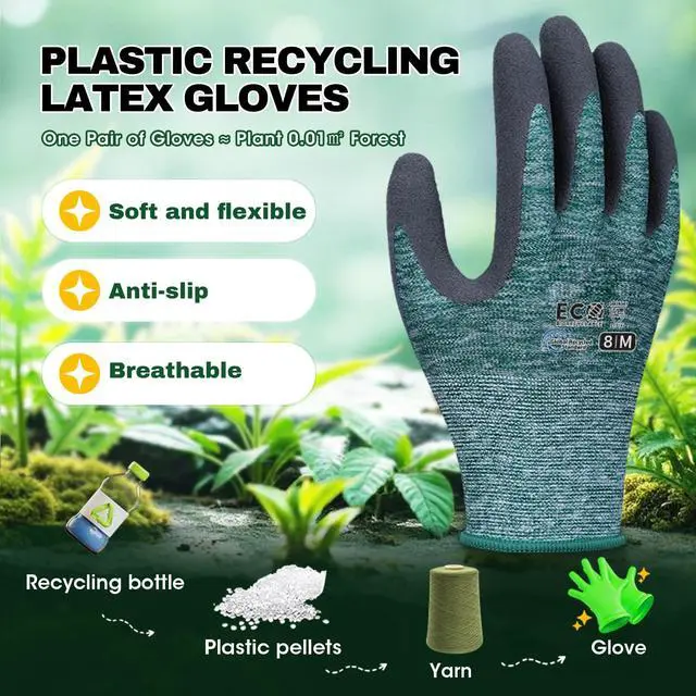Alt view image 2 of 5 - KDK 2 Pairs Gardening Gloves for Women and Men, ECO Recycled Polyester Work Gloves with Latex Coating, Breathable Grip ComfortableOne Size M